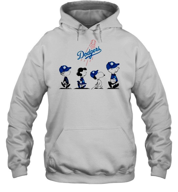 The Dodgers baseball with the peanut character Charlie brown and Snoopy  walking shirt, hoodie, sweater and long sleeve