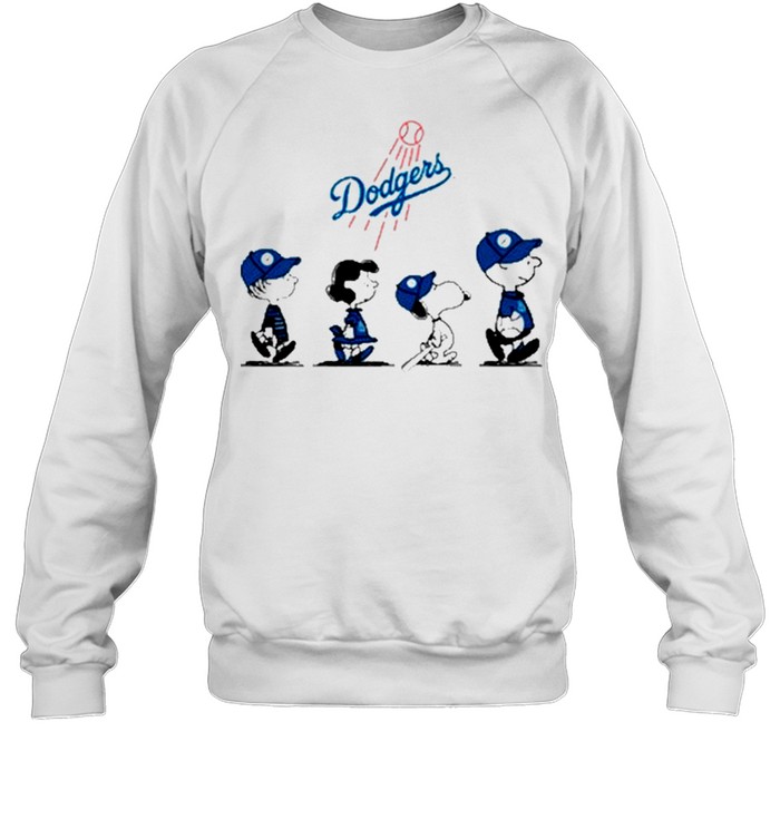 The Dodgers baseball with the peanut character Charlie brown and Snoopy  walking shirt, hoodie, sweater and long sleeve