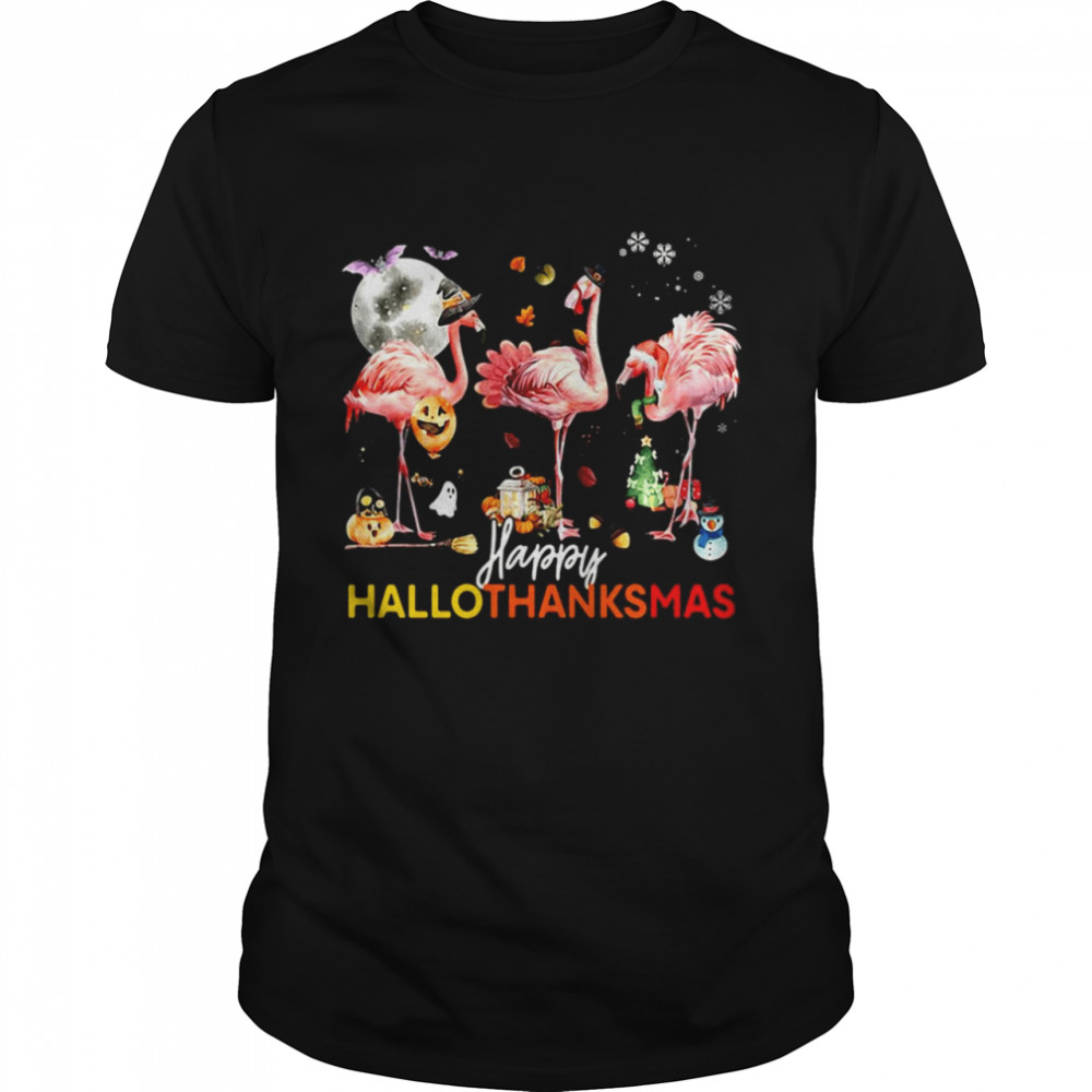 Flamingo Happy Halloween Thanksgiving Christmas T-shirt