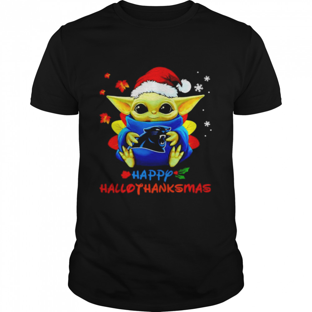 Baby Yoda Panthers happy Hallothanksmas shirt