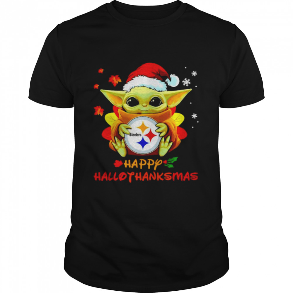 Baby Yoda Steelers happy Hallothanksmas shirt
