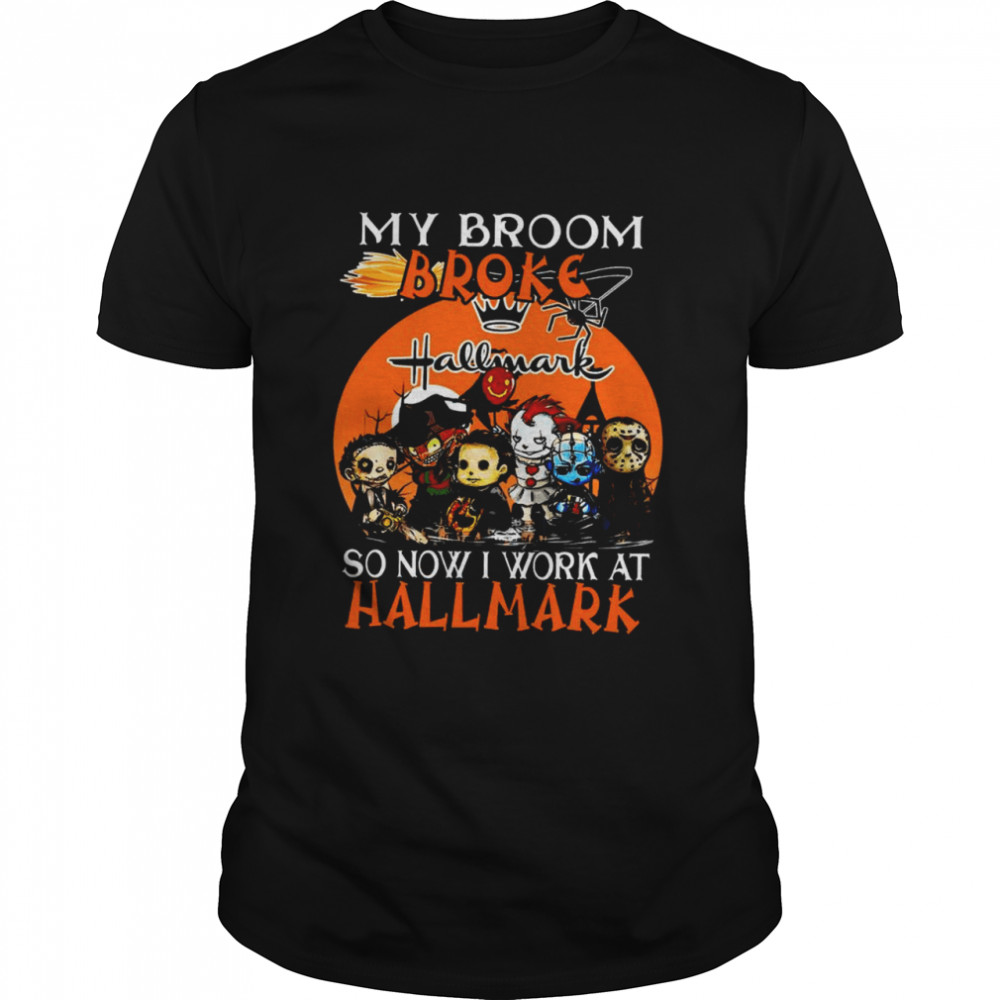 Chibi Horror characters my broom broke so now I work at Hallmark Halloween shirt