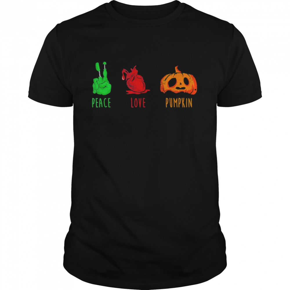Peace Love Pumpkin Trick Or Treating Scary Halloween Shirt