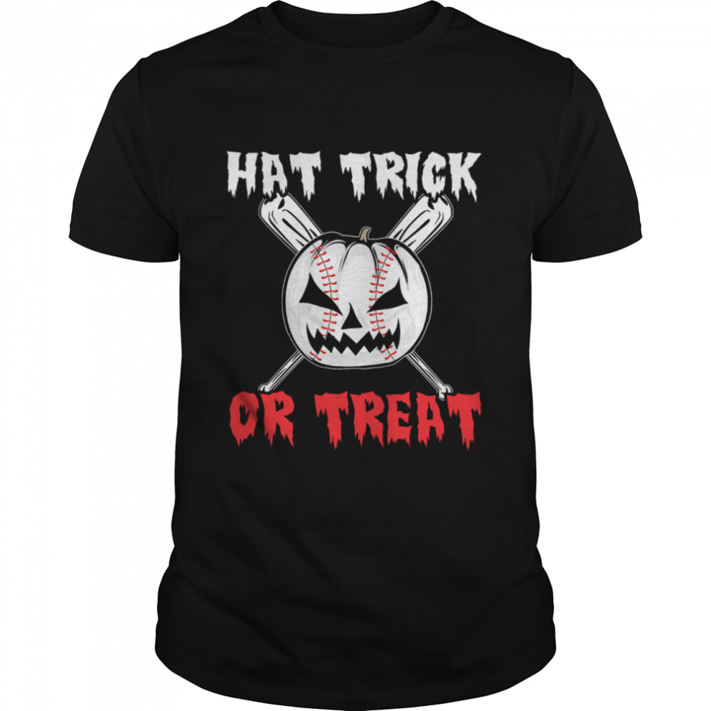 Hat Trick Or Treat Baseball Pumpkin Halloween T-Shirt