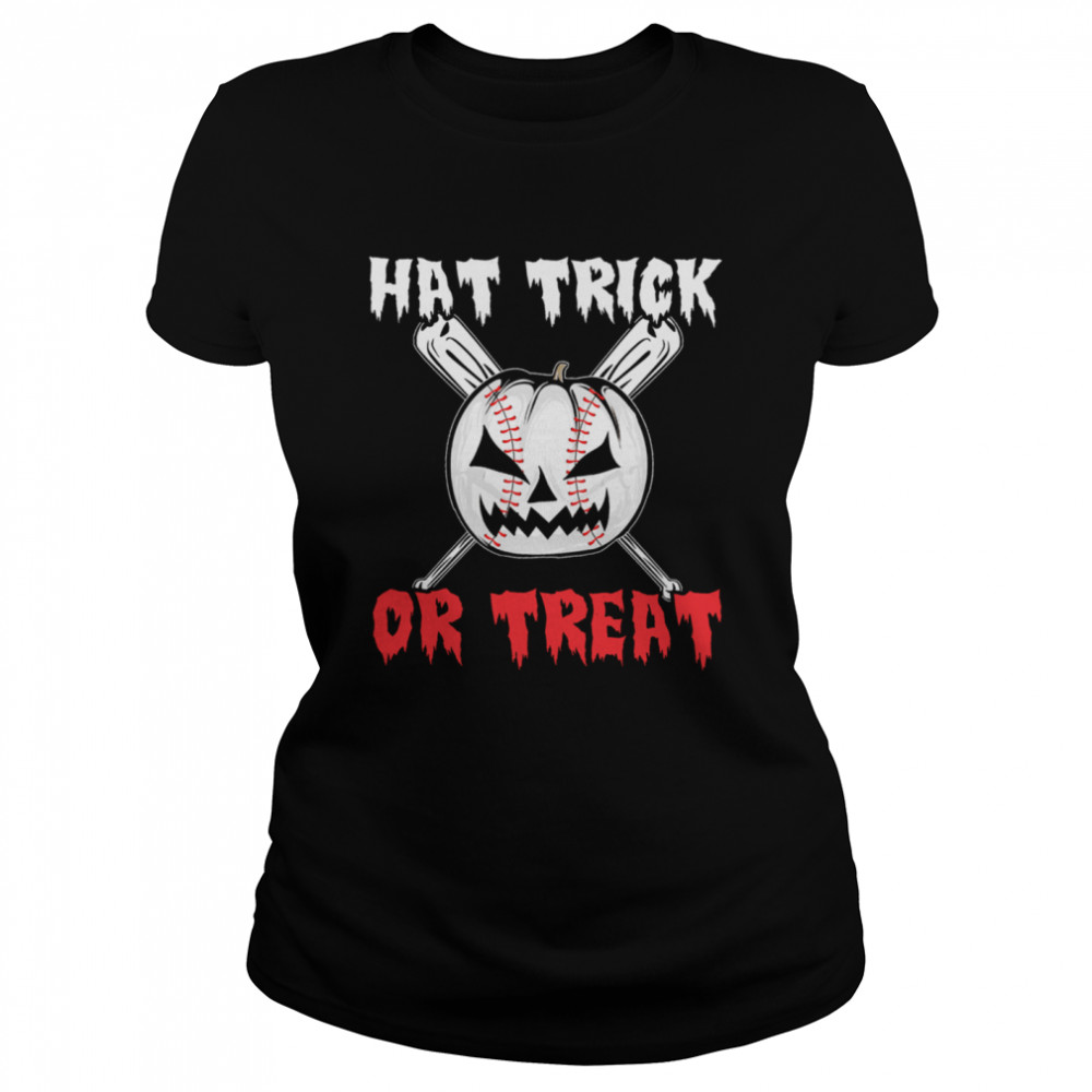 Hat Trick Or Treat Baseball Pumpkin Halloween T- Classic Women's T-shirt
