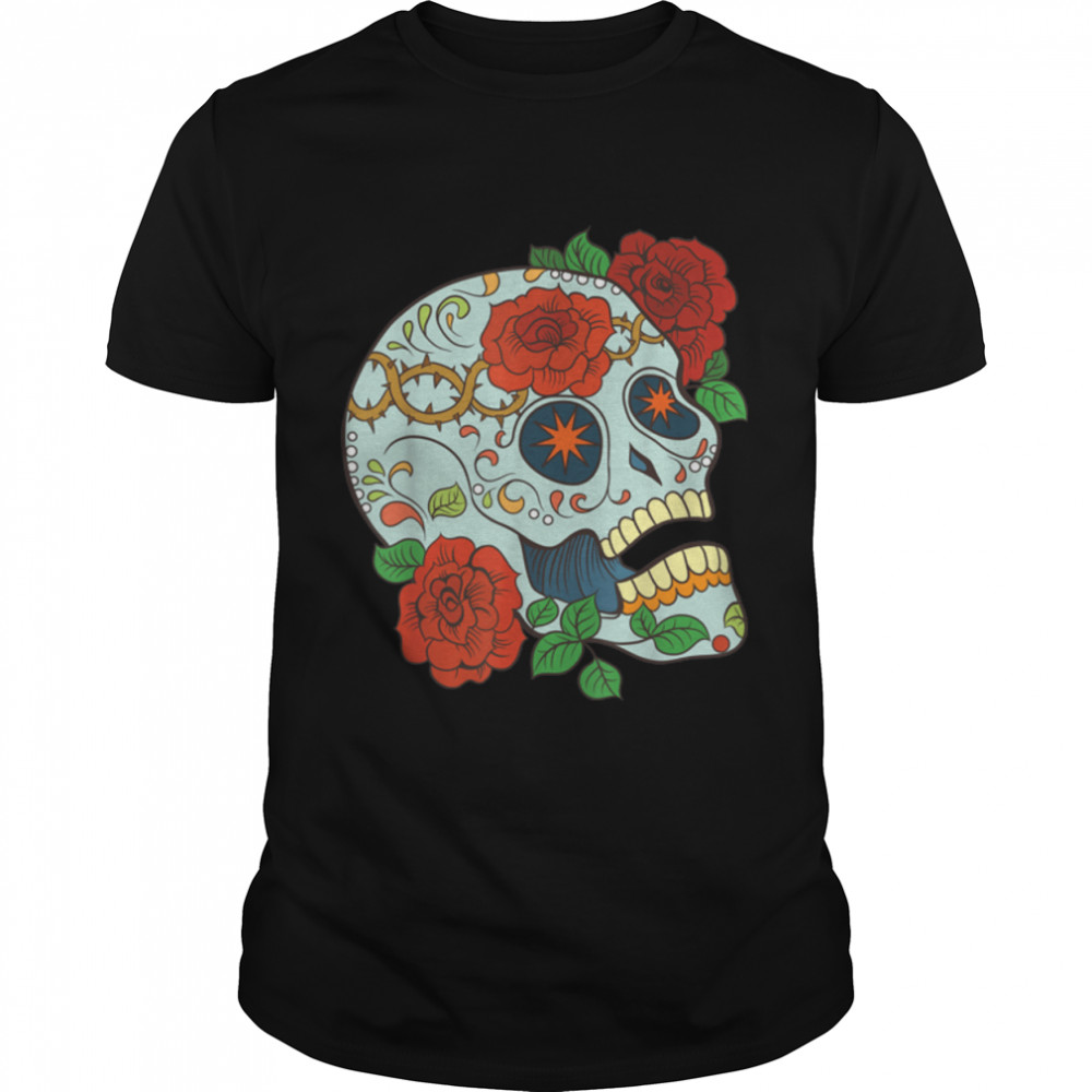 Flower Sugar Skull Souls Day Muertos Day Of Dead Halloween T-Shirt B09JXXXYPG