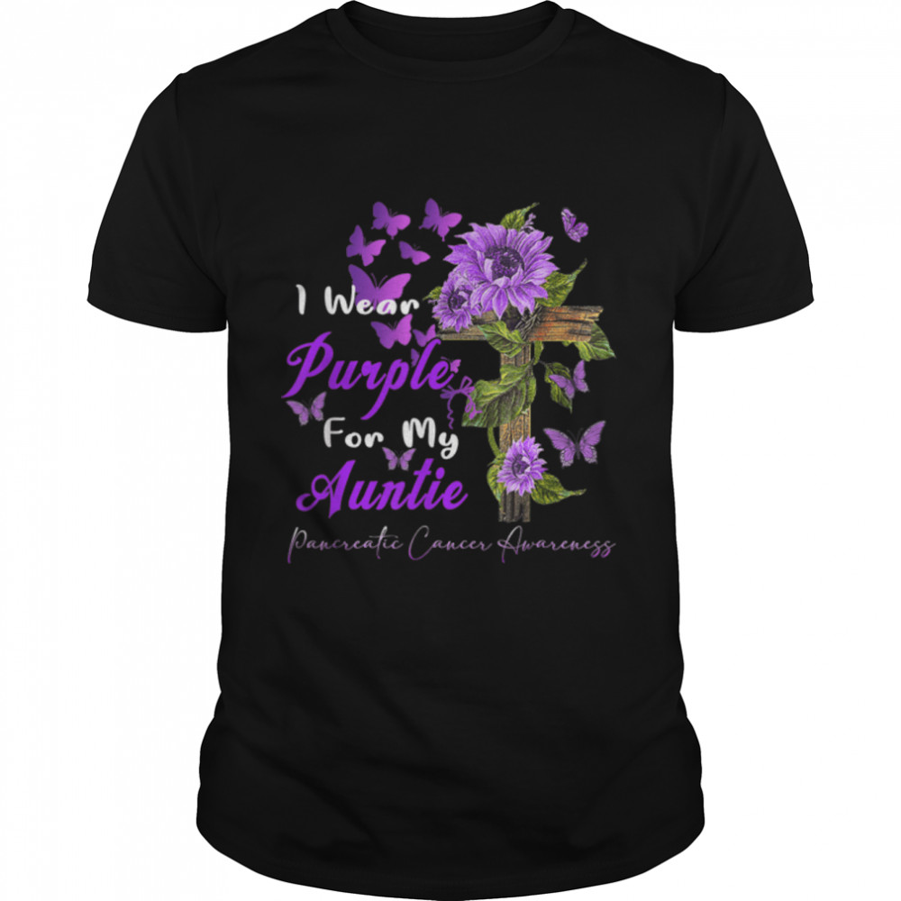I wear Purple for my Auntie Pancreatic Cancer Awareness T-Shirt B09JVKPMBK