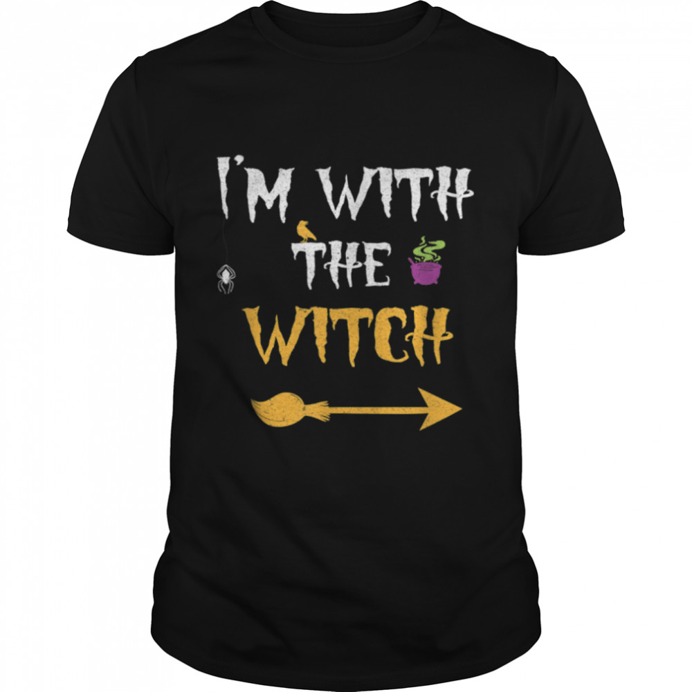 I’m With The Witch Funny Halloween Matching Couple T-Shirt B09JPG3PGY