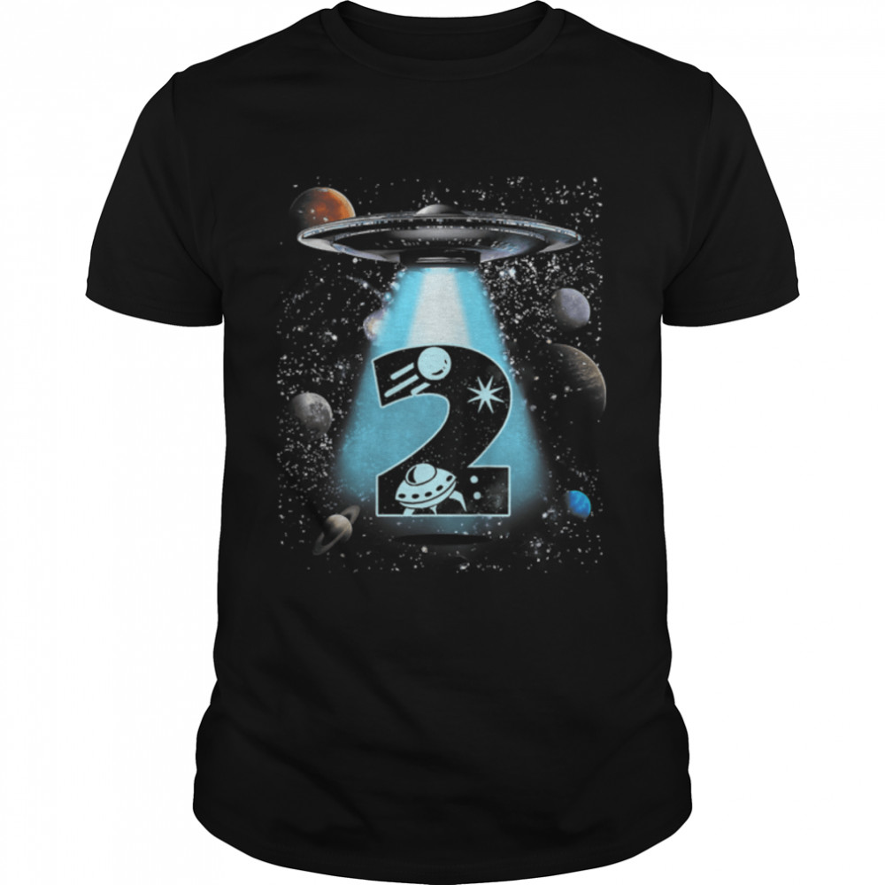 Kids 2nd Birthday Shirt For Boys 2 Years Galaxy Spaceship UFO T-Shirt B09JP44CNF