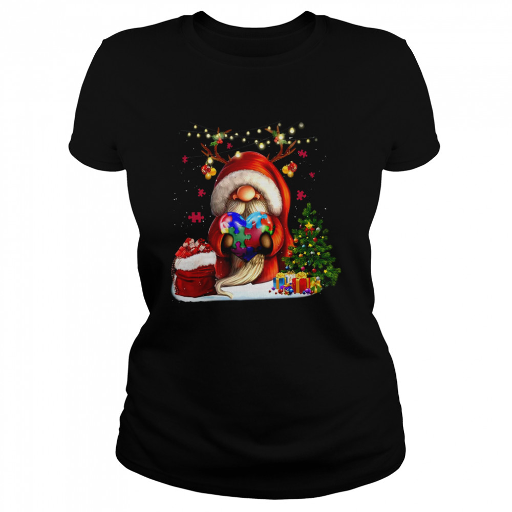 Gnome Hug Autis Heart Merry Christmas  Classic Women's T-shirt