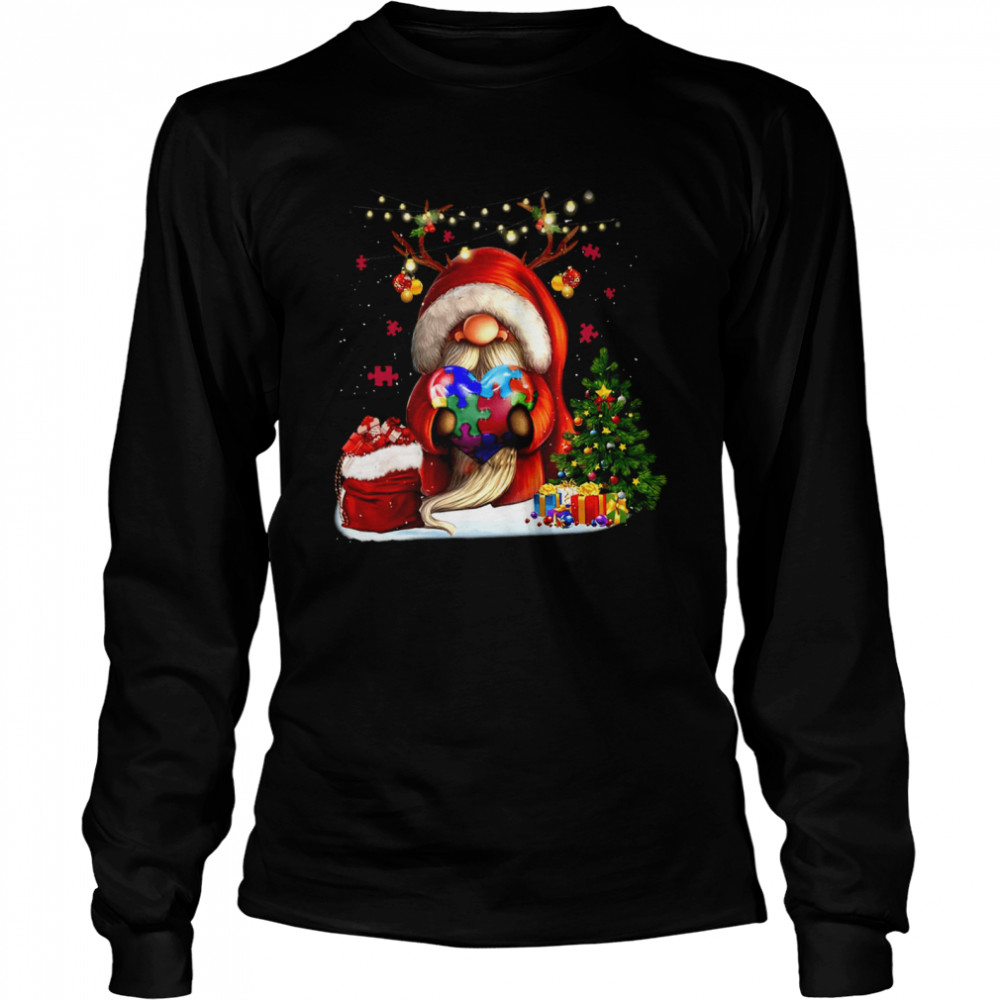 Gnome Hug Autis Heart Merry Christmas  Long Sleeved T-shirt