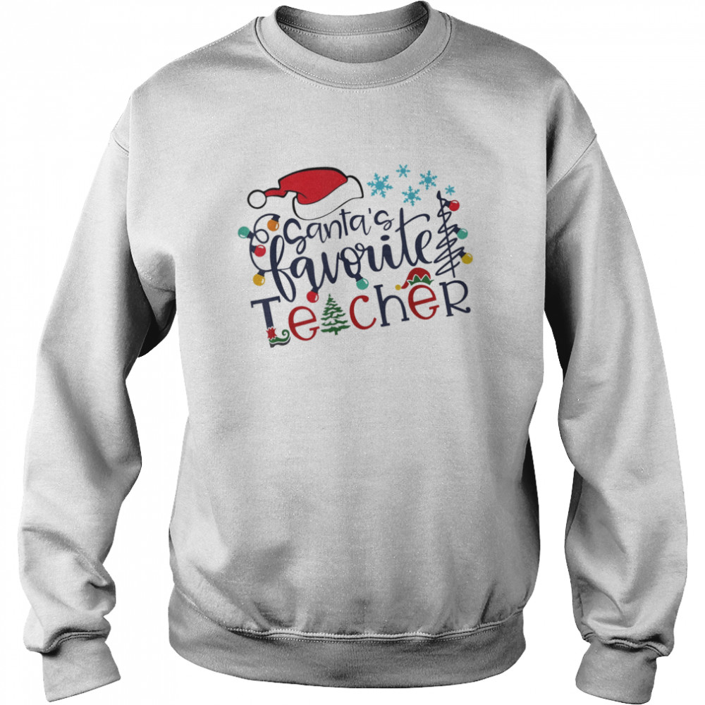 Santa’s Favorite Teacher Christmas Santa Hat Light  Unisex Sweatshirt