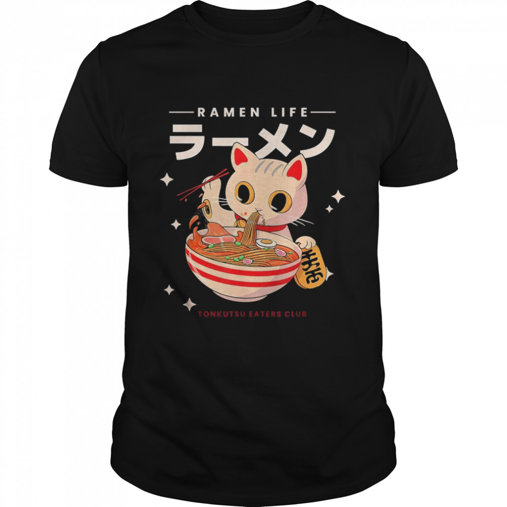Cat Eating Ramen Japanese Cute Kawaii Anime Shirt