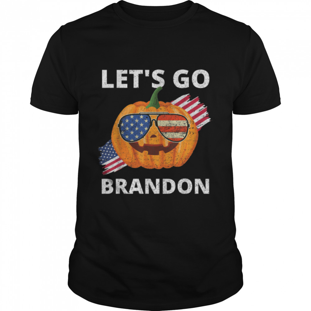 Halloween Pumpkin Let’s Go Brandon US Flag Impeach Biden T-Shirt B09JDWG8JH