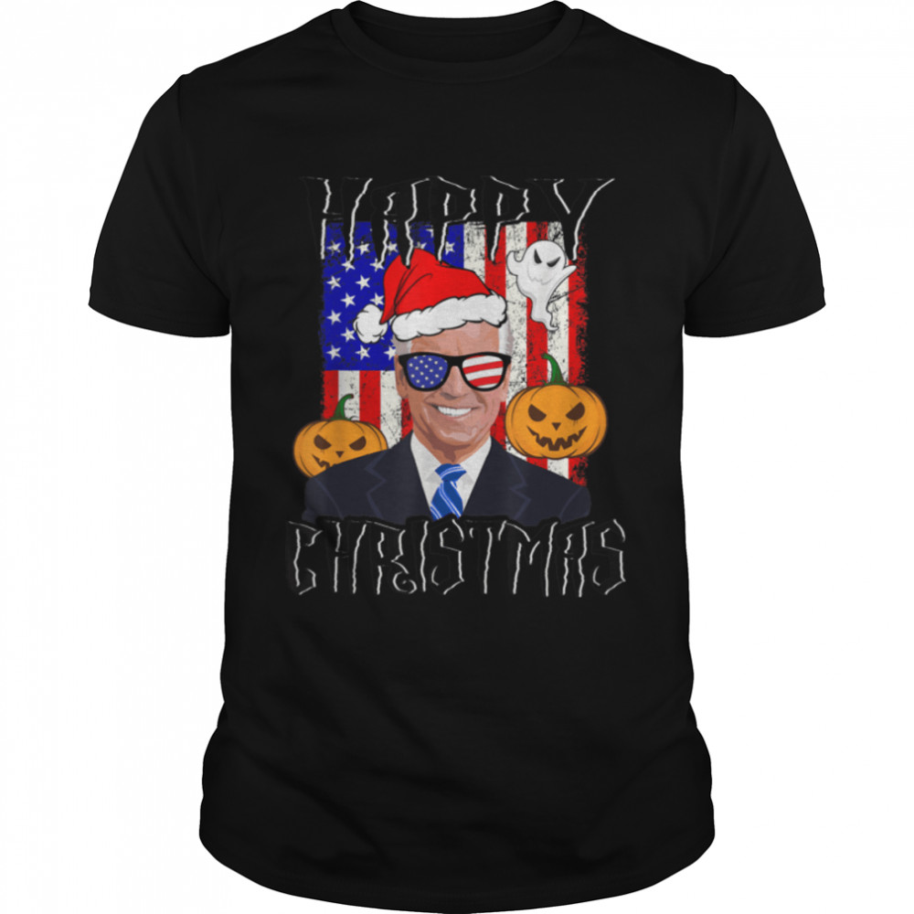 Happy Christmas Halloween Funny Joe Biden Jokes Pumpkin T-Shirt B09JS9Z23Z