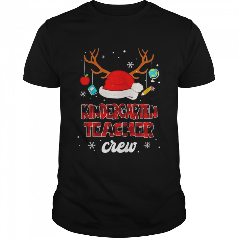 Santa and Reindeer Kindergarten Teacher Crew Merry Christmas shirt