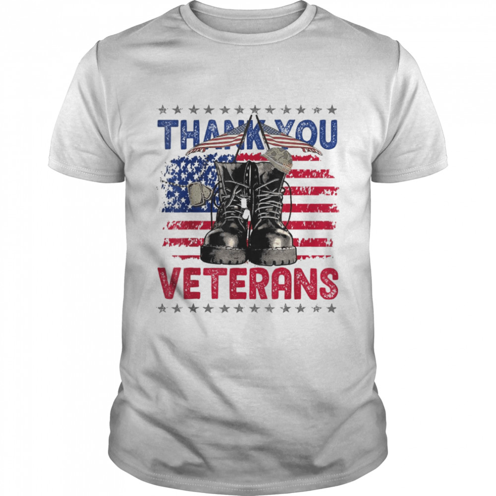Thank You Veterans Combat Boots Poppy Flower Veterans Day T-Shirt