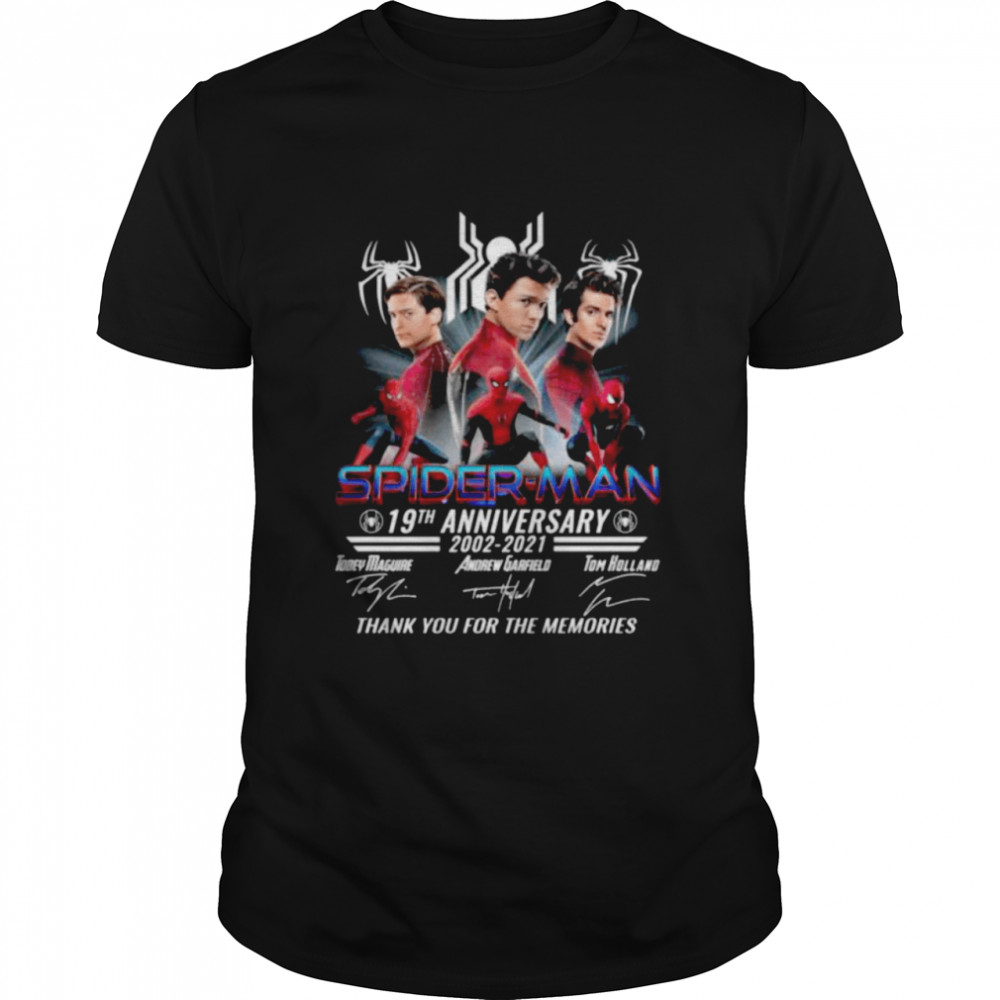 Spider-Man 19th anniversary 2002 2021 thank you for the memories signatures shirt