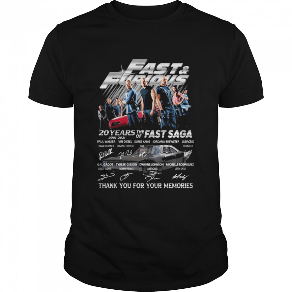 Fast and Furious 20 years the of Fast Saga thank you for the memories signatures shirt