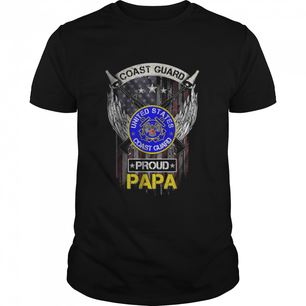 Vintage USA American Flag US Coast Guard Proud Veteran Papa T-Shirt