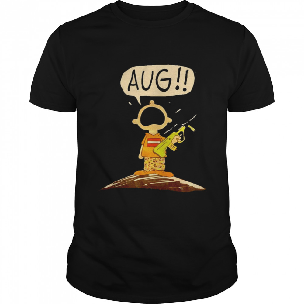 Charlie Brown crying with gun aug shirt