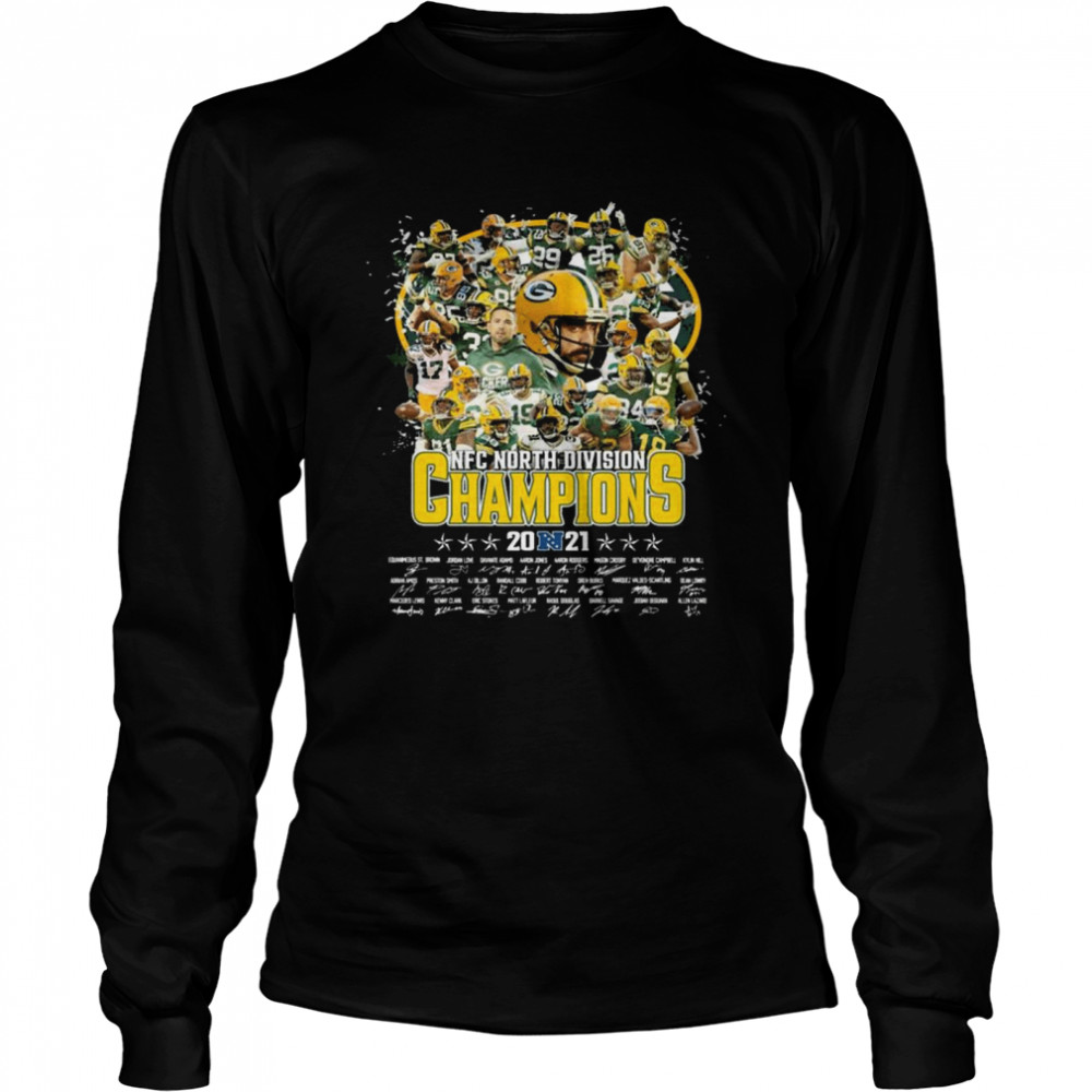 Green Bay Packers Teams 2021 Nfc North Division Champions Signatures Thanks  Long Sleeved T-shirt