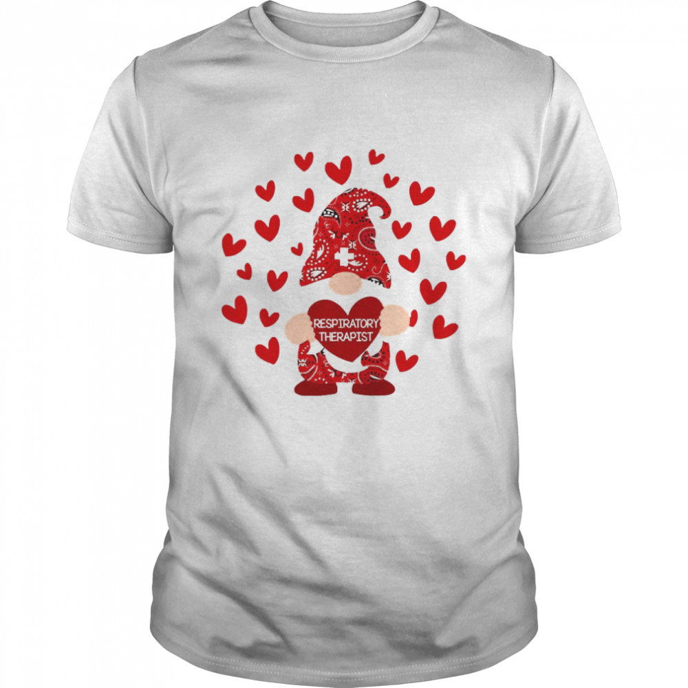 Red Gnome Respiratory Therapist Valentines Day Shirt