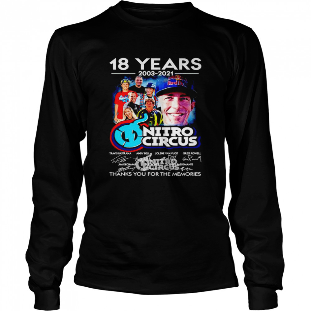 18 years 2003 2021 Nitro Circus thanks you for the memories shirt Long Sleeved T-shirt