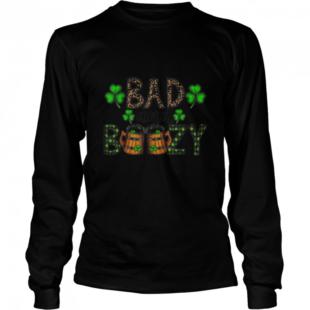 Bad and Boozy  St Patrick's Day Leopard Drinking Gift T- B09SD8RVJ7 Long Sleeved T-shirt