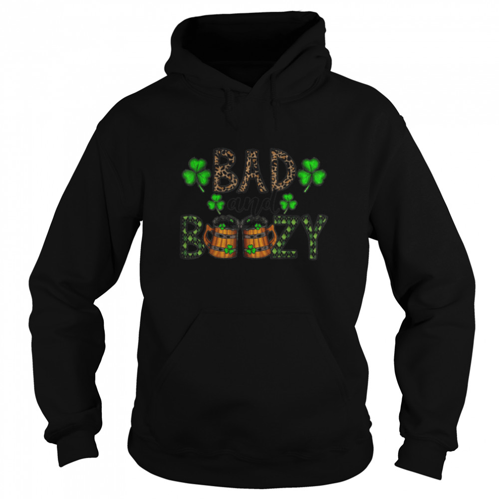 Bad and Boozy  St Patrick's Day Leopard Drinking Gift T- B09SD8RVJ7 Unisex Hoodie