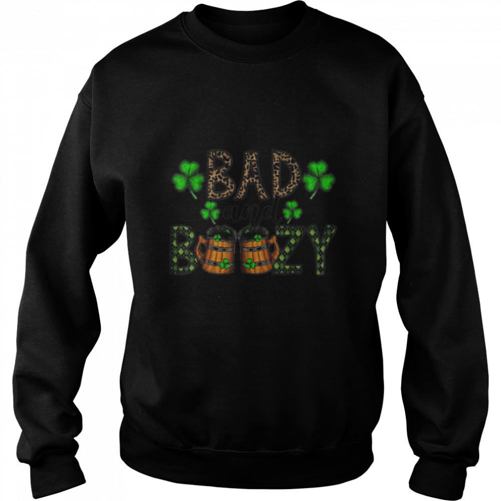 Bad and Boozy  St Patrick's Day Leopard Drinking Gift T- B09SD8RVJ7 Unisex Sweatshirt