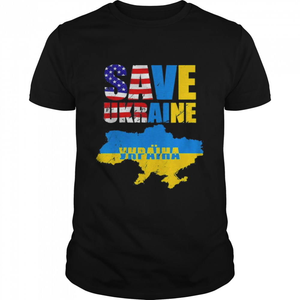 Save Ukraine American USA Flag Support Ukrainian Flag Map Free Ukraine Shirt