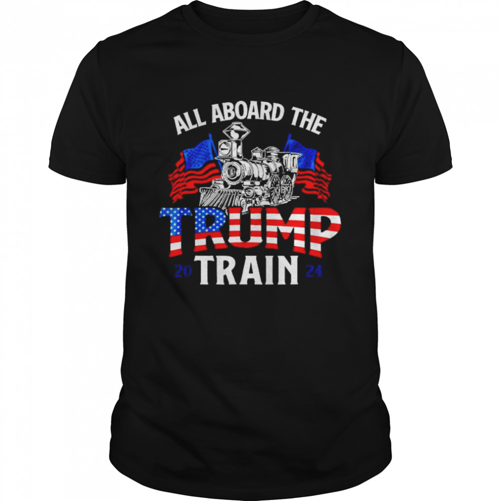 All aboard Trump train 2024 vintage American flag shirt