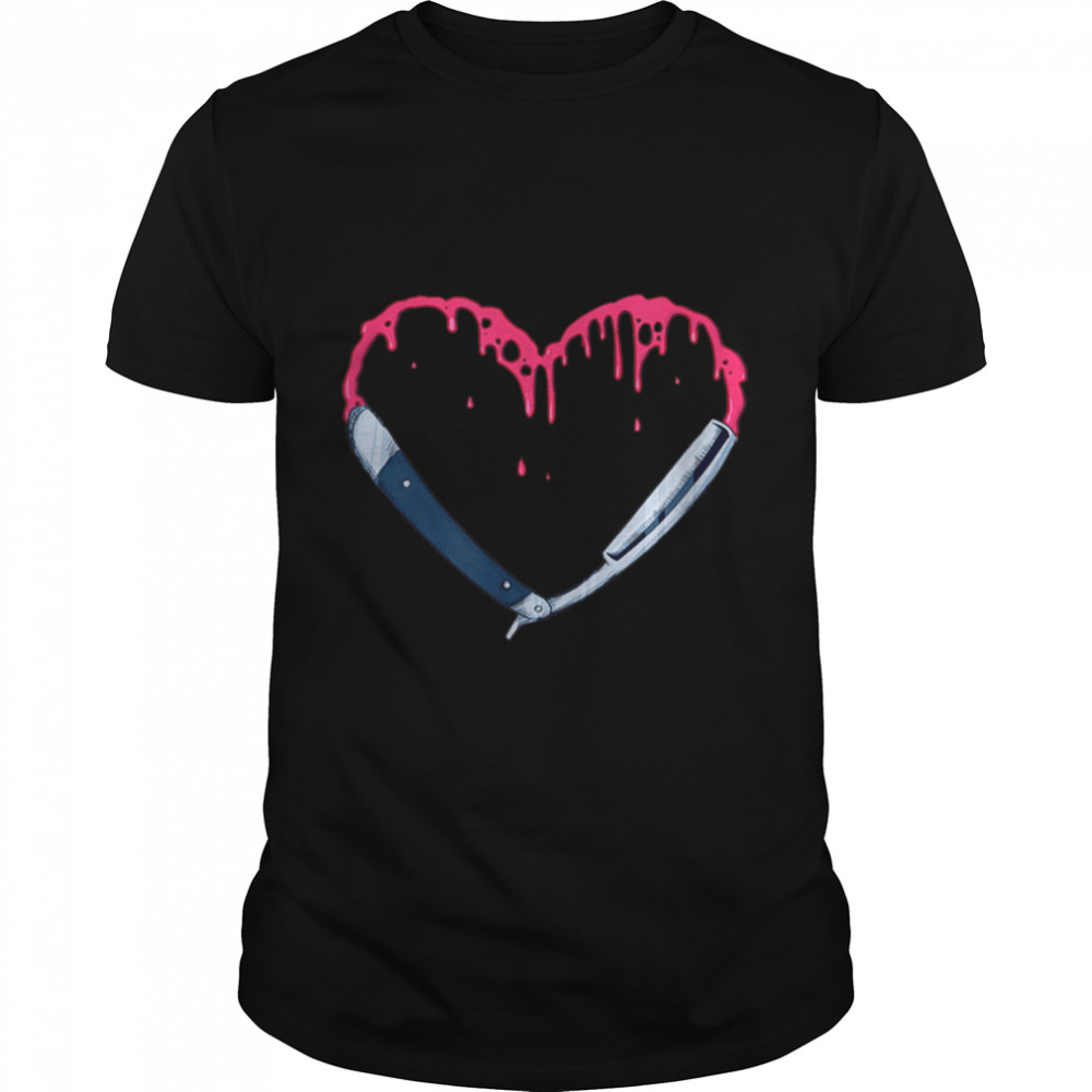 Dripping Razor Heart Shape Art Graphic Love Teens Adults T-Shirt B0B4SKK4KM