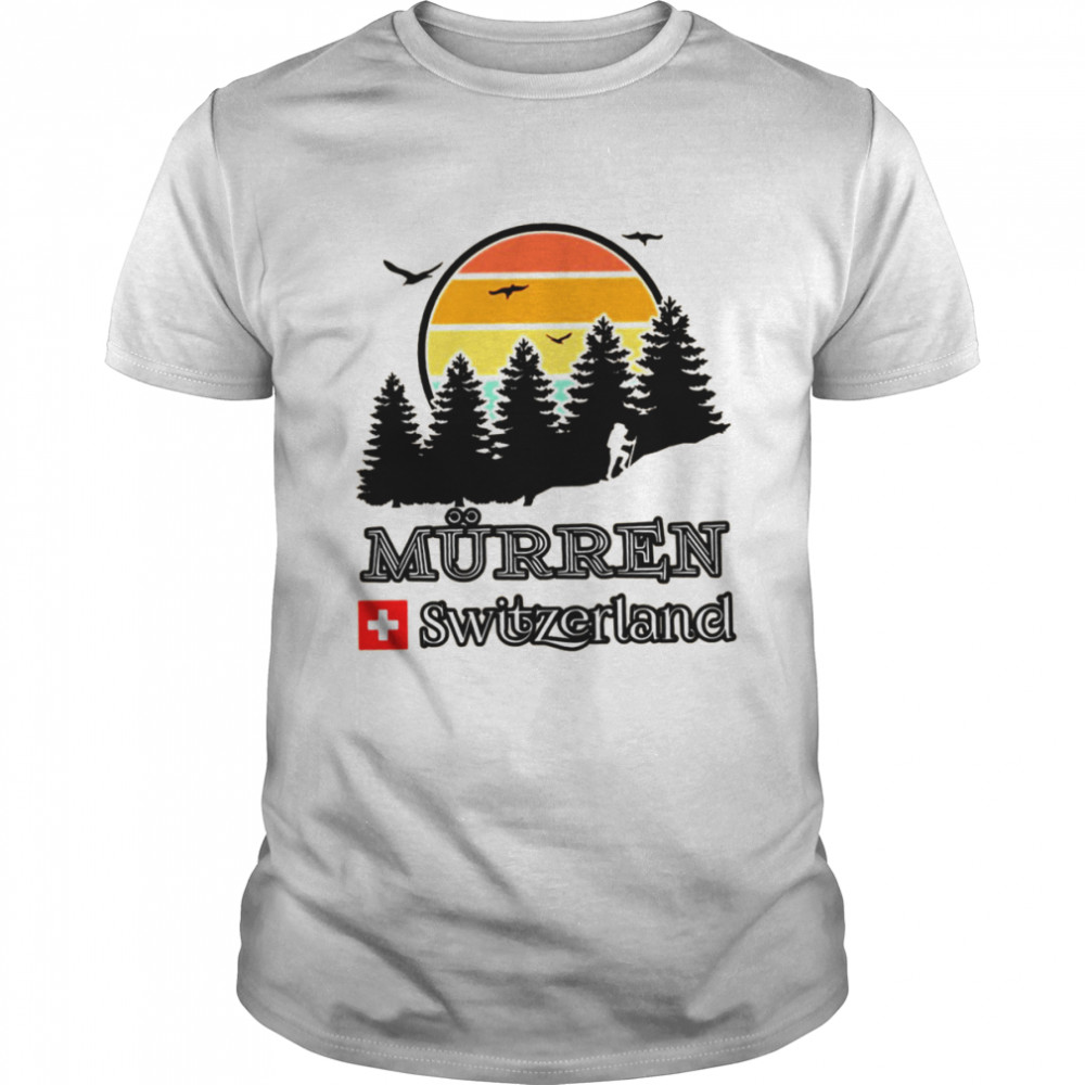 Mürren Hiking Forest Mountain Retro Sunset Switzerland shirt
