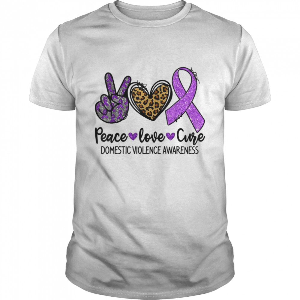 Peace Love Cure Purple Ribbon Domestic Violence Awareness T-Shirt