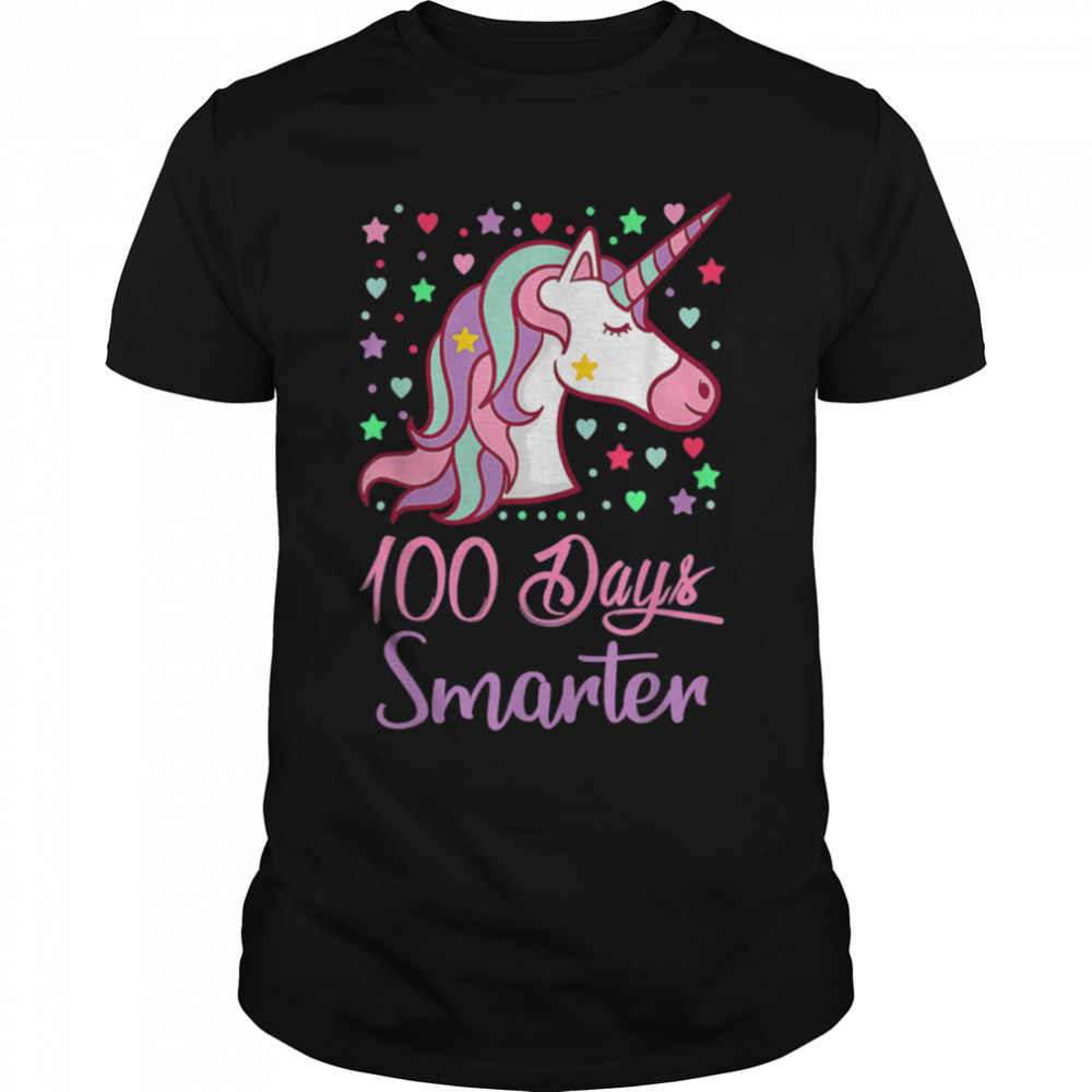 100 Days Smarter Women Girls Unicorn 100th Day Of School T-Shirt B0BMPK5KB1