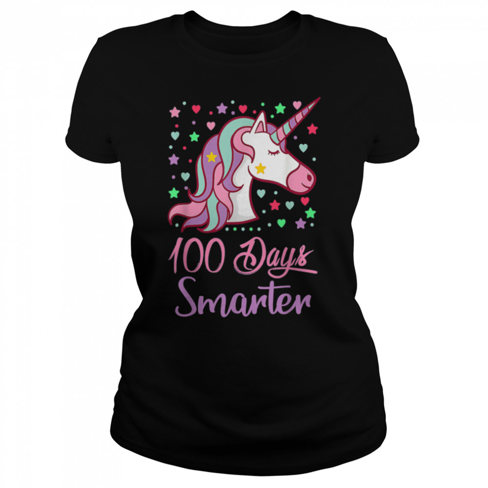 100 Days Smarter Women Girls Unicorn 100th Day Of School T- B0BMPK5KB1 Classic Women's T-shirt