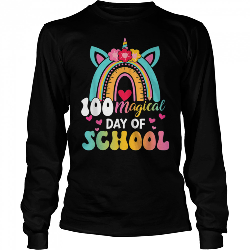 100 Magical Days Of School Rainbow Unicorn Girl Kid Teacher T- B0BMPRV9QN Long Sleeved T-shirt