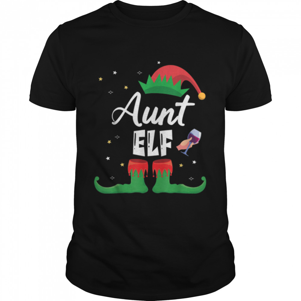 Drinking Wine Around Snow Merry Christmas Noel Day Aunt ELF T-Shirt B0BMLQPFQP