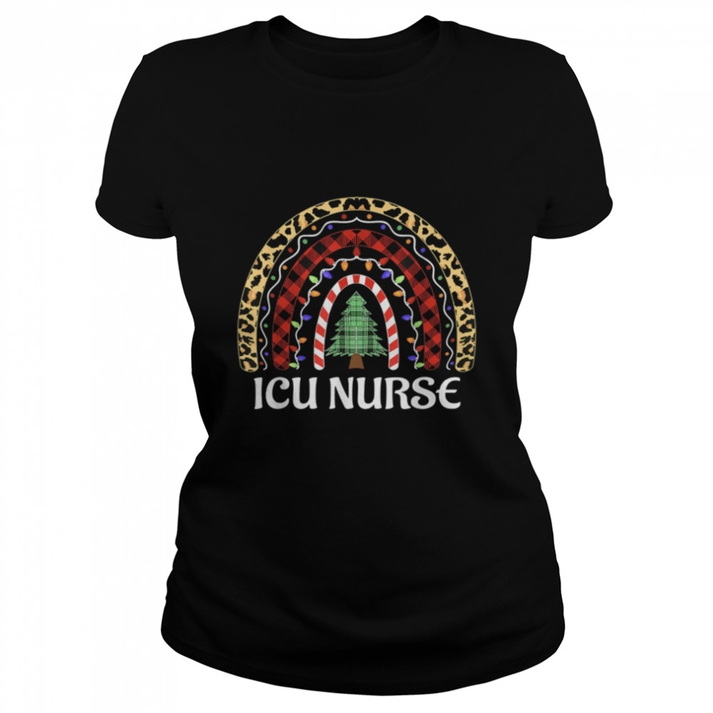 Christmas ICU Nurse Leopard Rainbow Nurse Xmas Christmas T- B0BN8PHX9S Classic Women's T-shirt