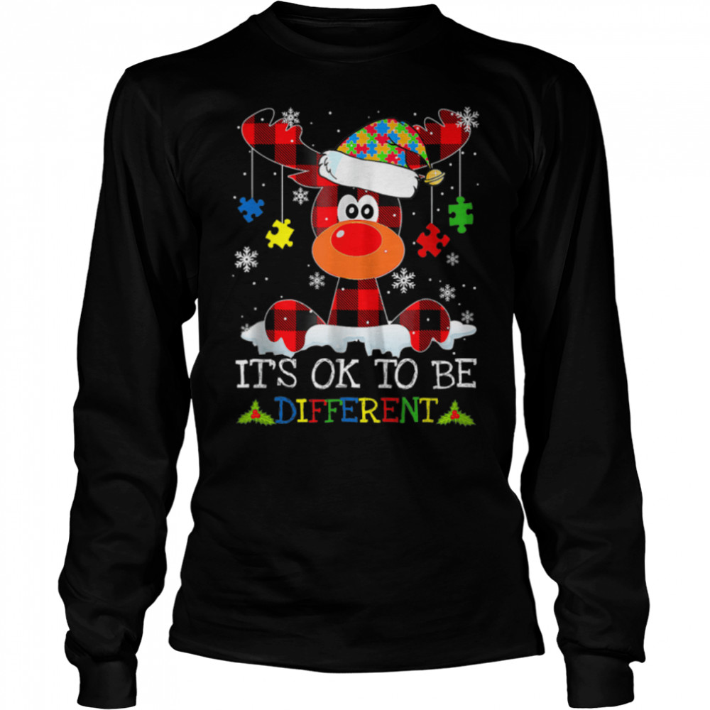 Xmas It's OK To Different Reindeer Autism Christmas Family T- B0BN8QJWD6 Long Sleeved T-shirt
