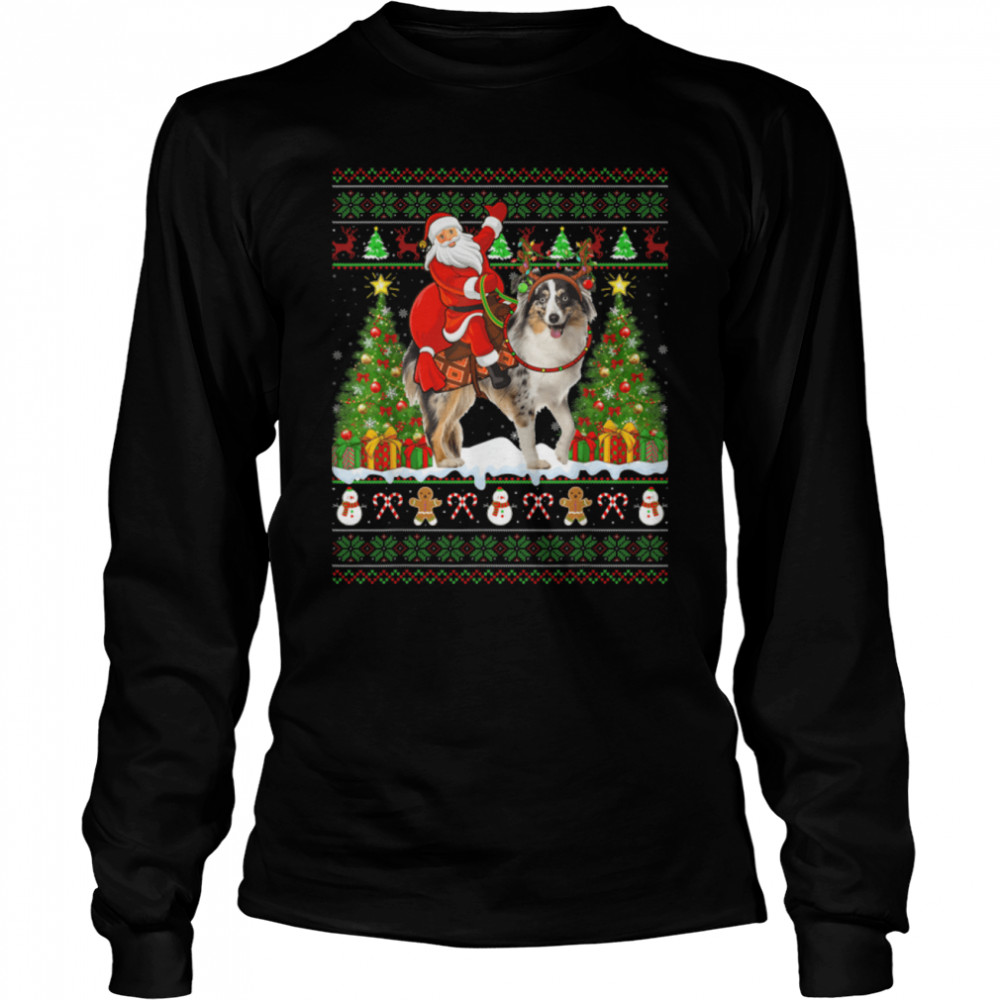 Xmas Ugly Santa Riding Australian Shepherd Dog Christmas T- B0BN8ZMG63 Long Sleeved T-shirt