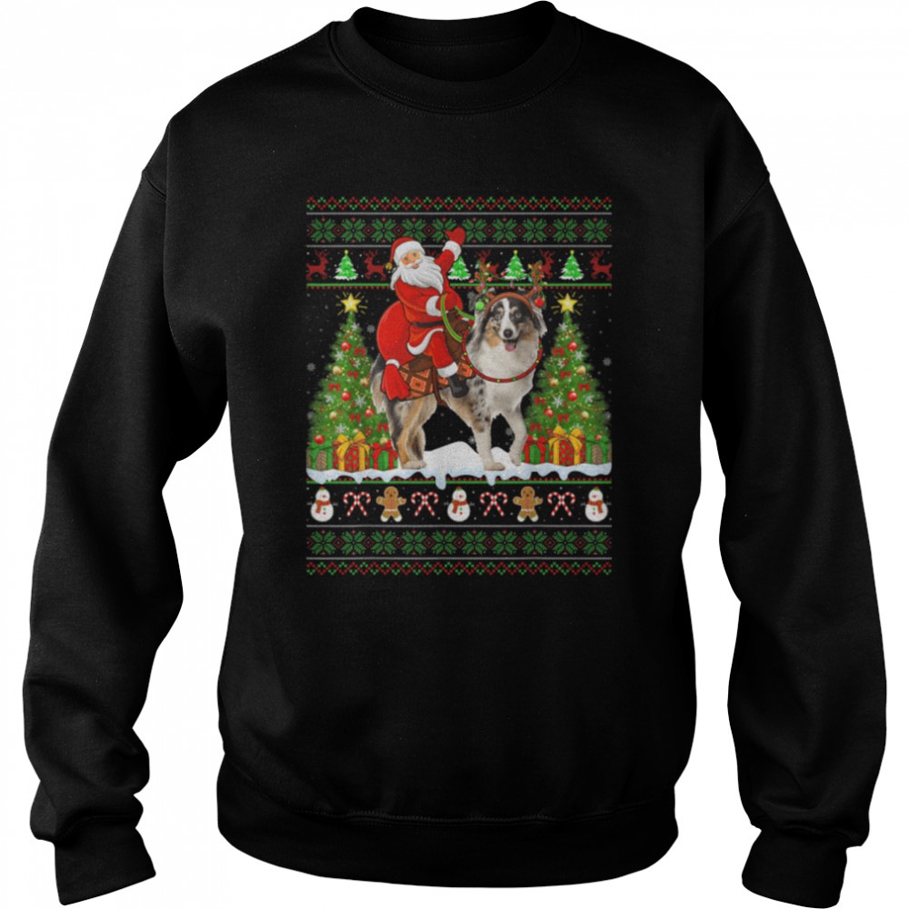 Xmas Ugly Santa Riding Australian Shepherd Dog Christmas T- B0BN8ZMG63 Unisex Sweatshirt