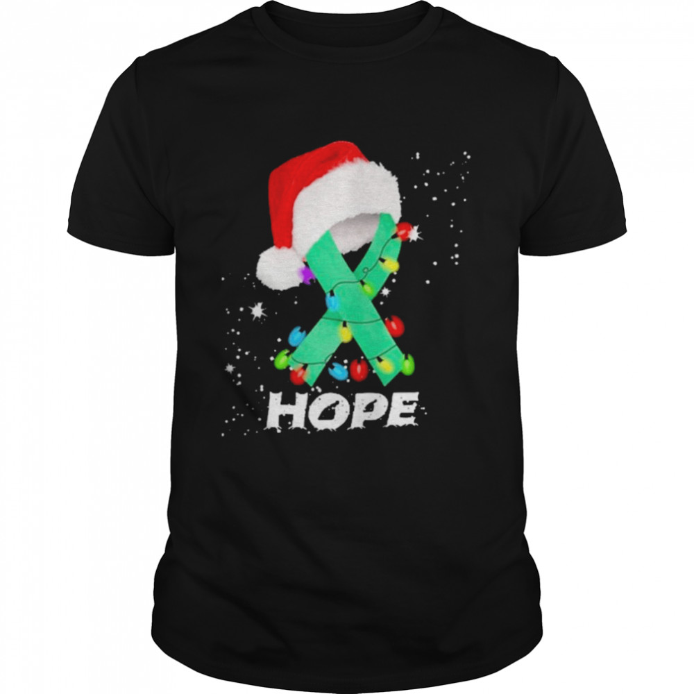 Breast Cancer Christmas Santa Dark Green Ribbon light Hope Shirt
