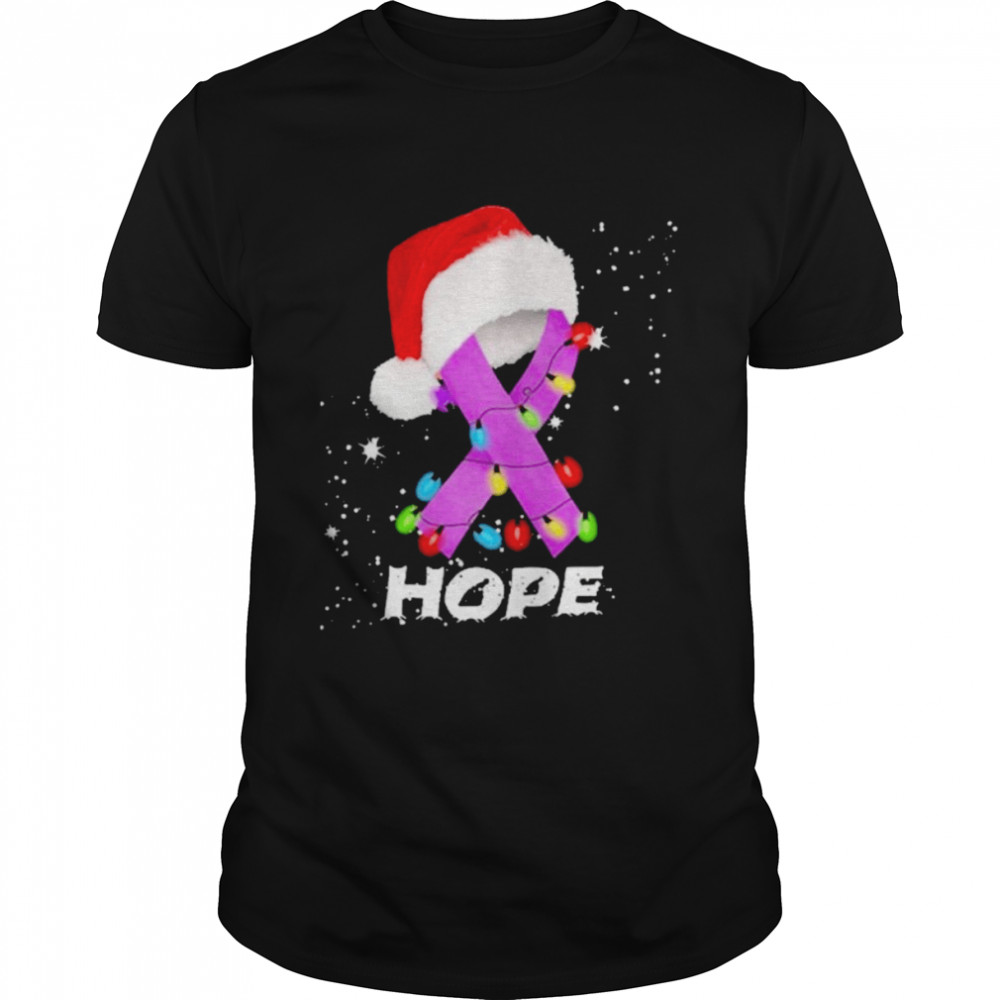 Breast Cancer Christmas Santa Hat Violet Ribbon light Shirt