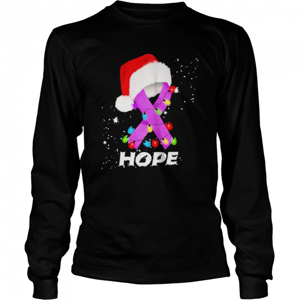 Breast Cancer Christmas Santa Hat Violet Ribbon light  Long Sleeved T-shirt