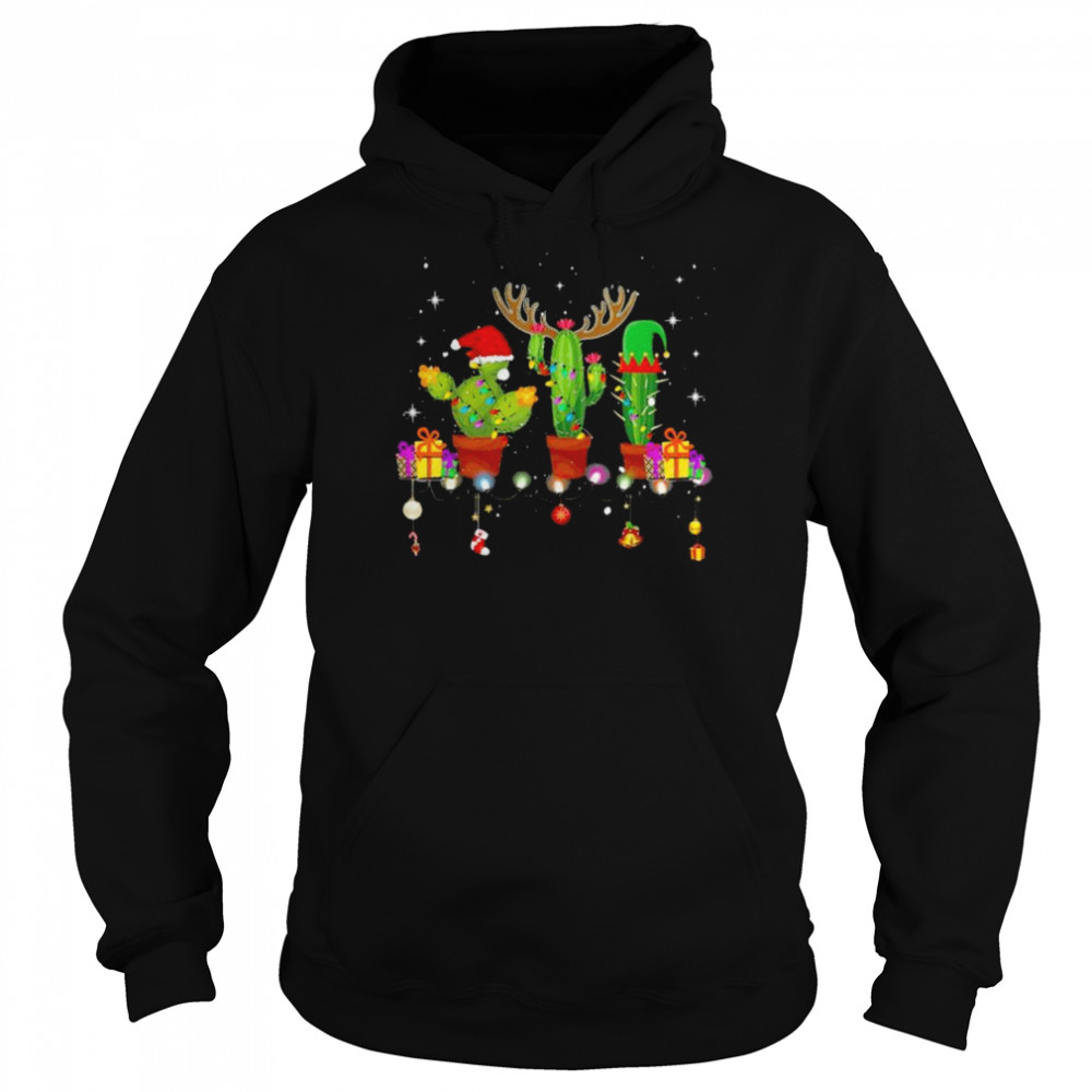 Christmas lights cactus lover xmas pajama holiday shirt Unisex Hoodie