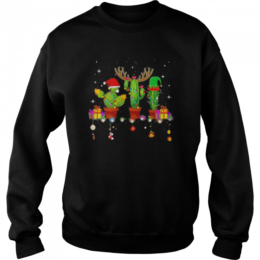 Christmas lights cactus lover xmas pajama holiday shirt Unisex Sweatshirt