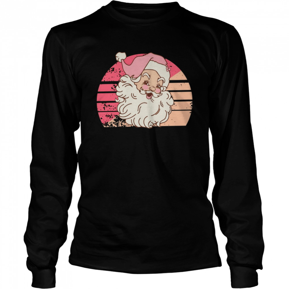 Retro Vintage Pink Santa Claus Sunset shirt Long Sleeved T-shirt
